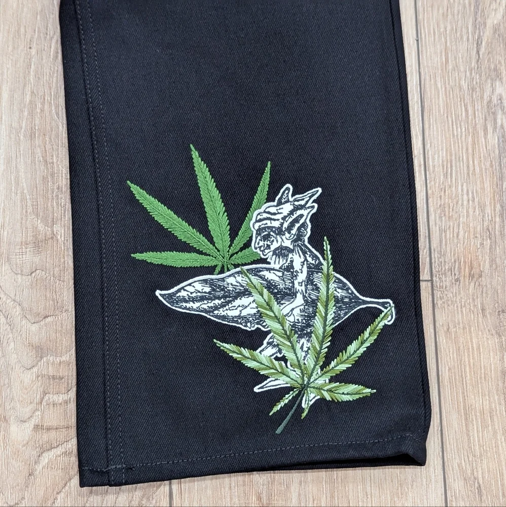 $2840 Mens OFF-WHITE Leaf Embroidered Logo Skate Fit Jeans Black 32 - Picture 3 of 12